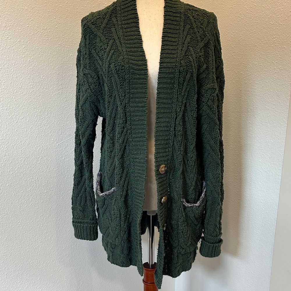 Free People Forest Green Cable Knit Cardigan
